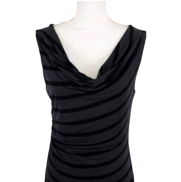 Ann Taylor Loft Dress Striped Sleeveless Jersey Knit Knee Length Ruched Cowl S - Picture 2 of 5